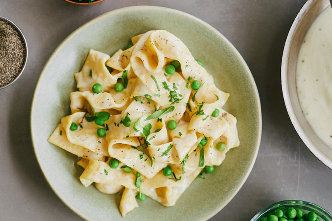 Pappardelle with Sweet Pea Vegan Alfredo 