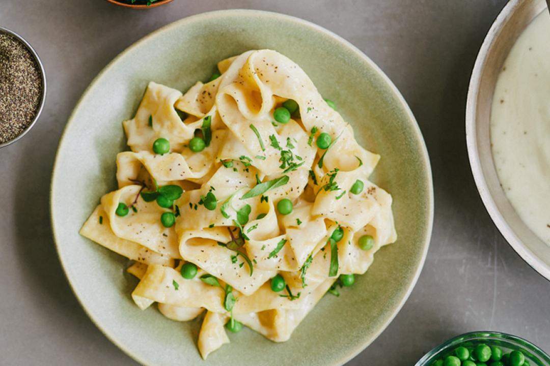 Pappardelle with Sweet Pea Vegan Alfredo