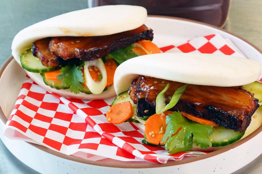 Sweet and Spicy Plum Bao Buns with Crispy Pork Belly 