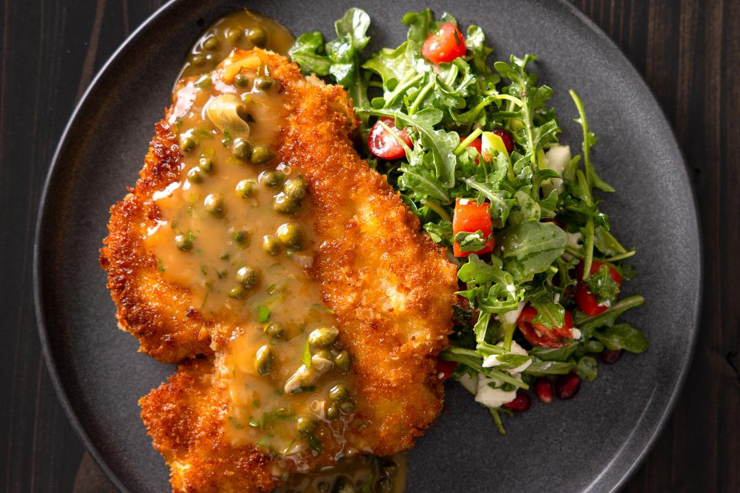Chicken Paillard Piccata with Arugula Salad
