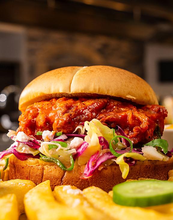 Hot Honey Harissa Fried Chicken Sandwich