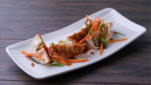 Four Ancho Tofu Stuffed Wontons on a plate