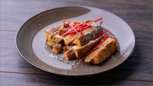 Basil Pesto Roasted Sweet Potatoes on a plate