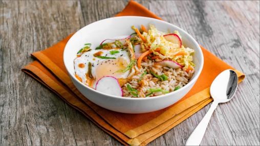 Bibimbap Breakfast Bowl with napkin and spoon