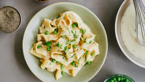 Pappardelle with Sweet Pea Vegan Alfredo 