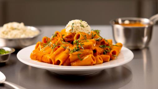 Rigatoni alla Vodka with Lemon-Basil “Ricotta”