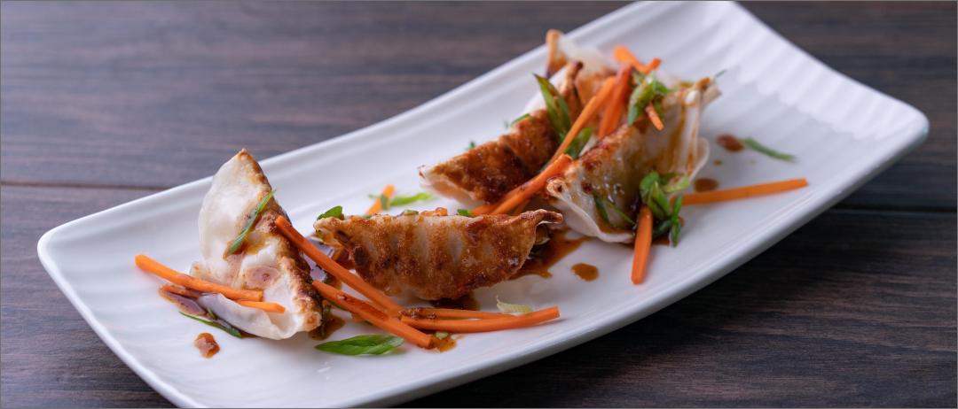 Four Ancho Tofu Stuffed Wontons on a plate